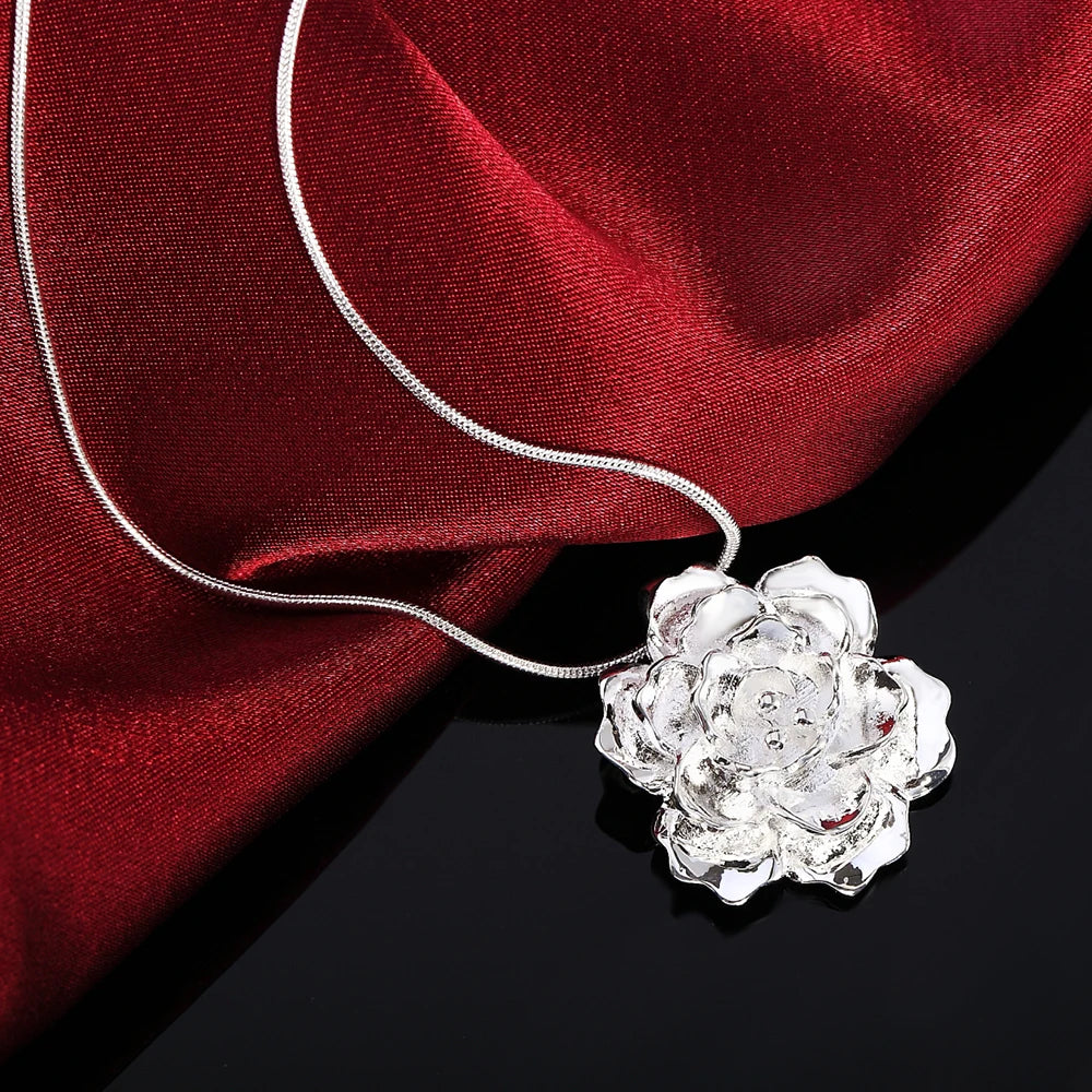 925 Sterling Silver Snake Chain Flower Pendant Necklace For Women