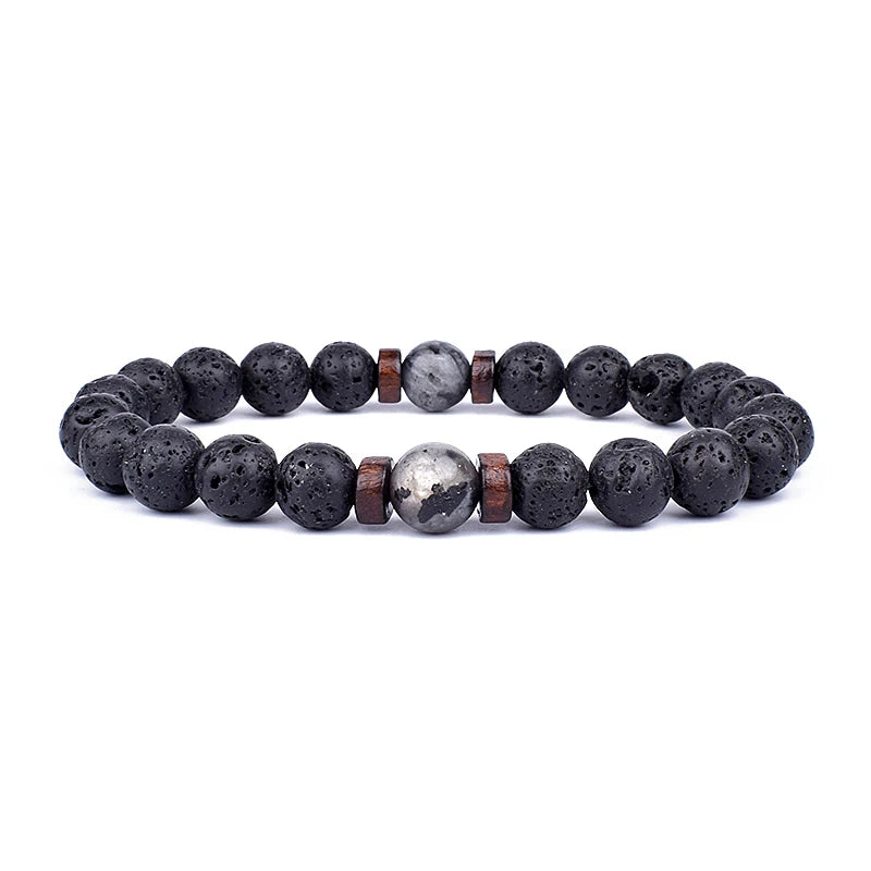 Volcanic Stone Bracelet for Mens Lava Wooden 8mm Beads Bracelet