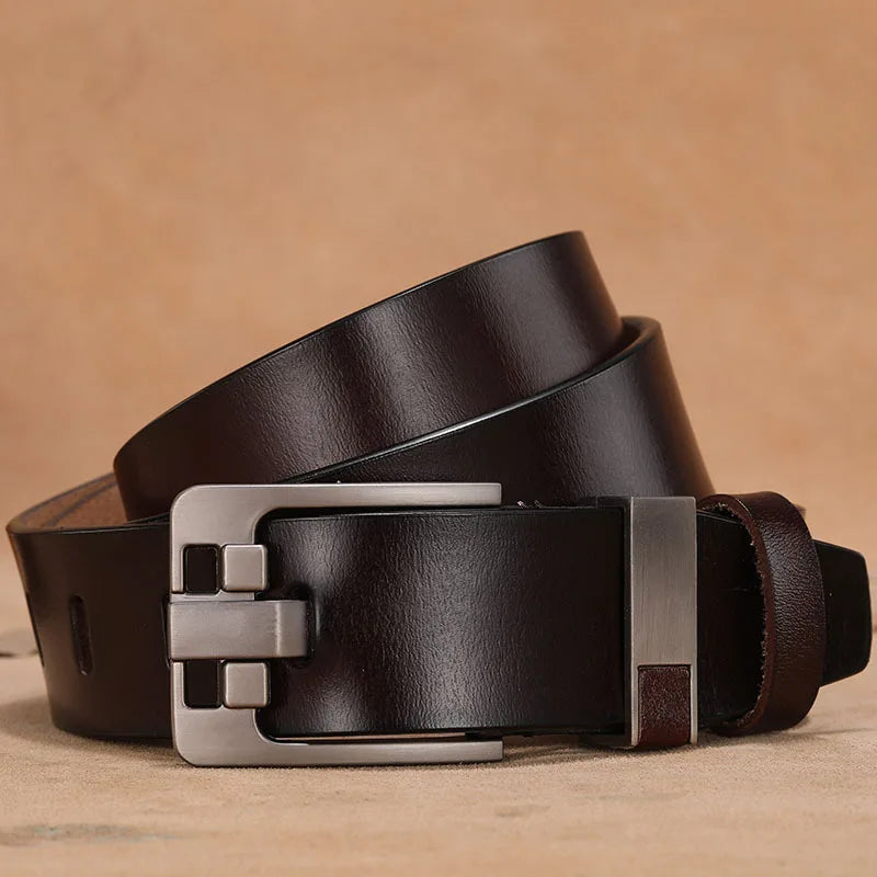 Vintage Alloy Pin Buckle High Quality Cow Genuine Leather Mens Belt