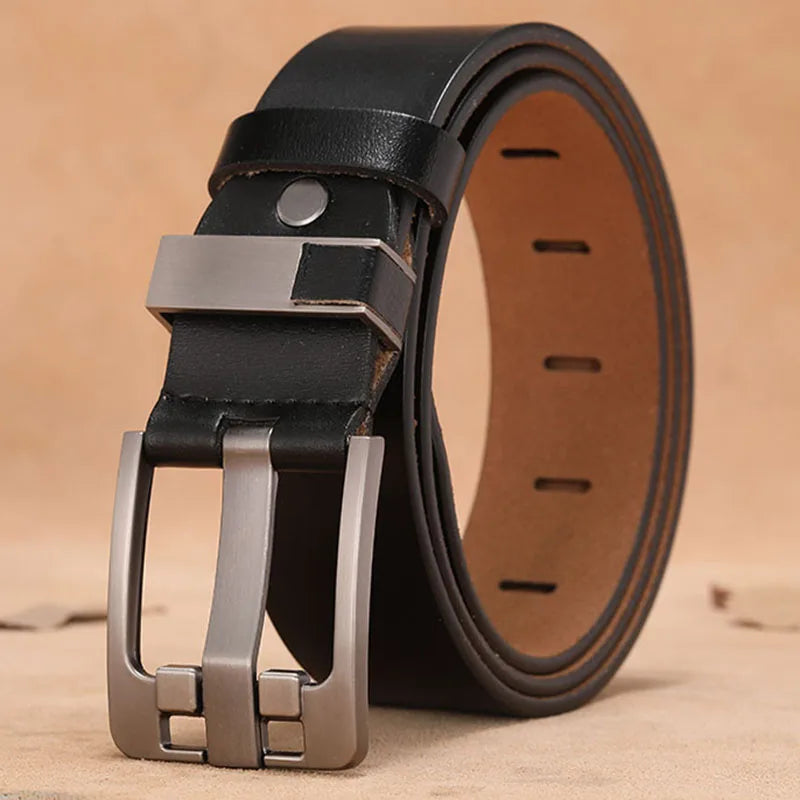 Vintage Alloy Pin Buckle High Quality Cow Genuine Leather Mens Belt