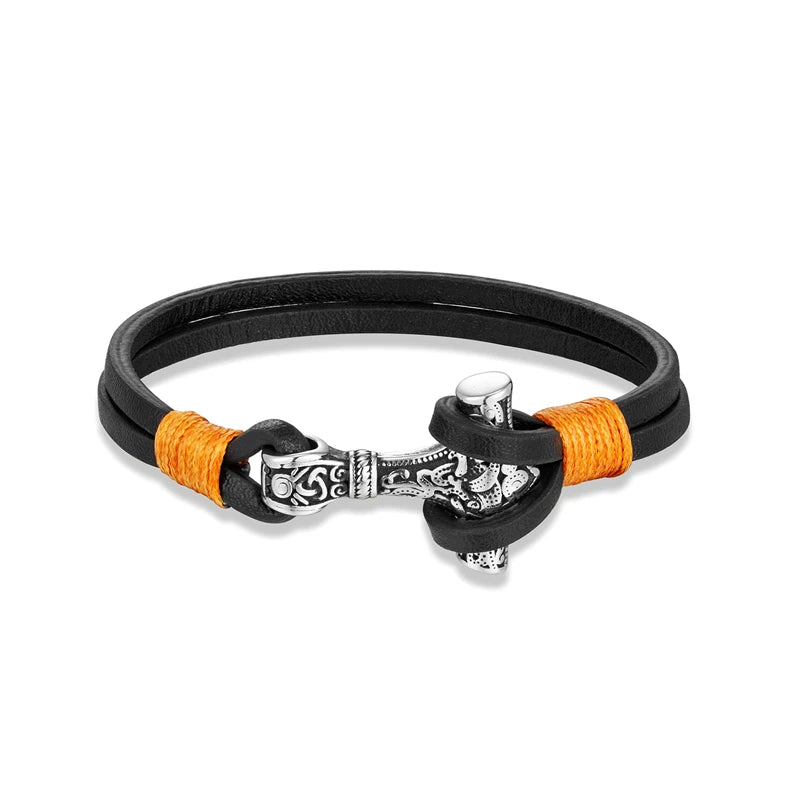 Vintage Thor Mjolnir Hammer Double Strand Leather Mens Bracelet