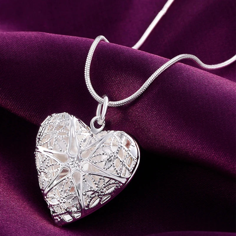925 Sterling Silver Photo Frame Pendant Necklace Snake Chain For Woman