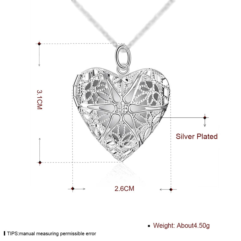 925 Sterling Silver Photo Frame Pendant Necklace Snake Chain For Woman