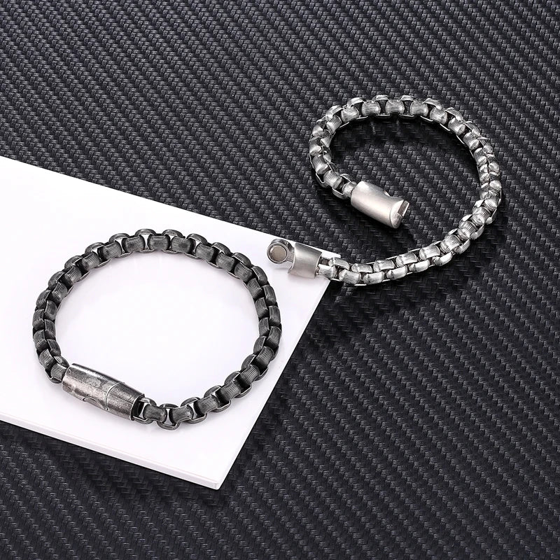 Vintage Oxidized Cool Curb Chain Bracelets for Men Stainless Steel Punk