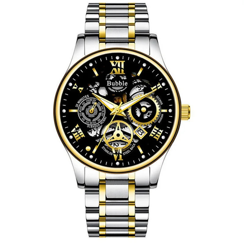 Mens Quartz Watch Waterproof Roman Hollow Wristwatch