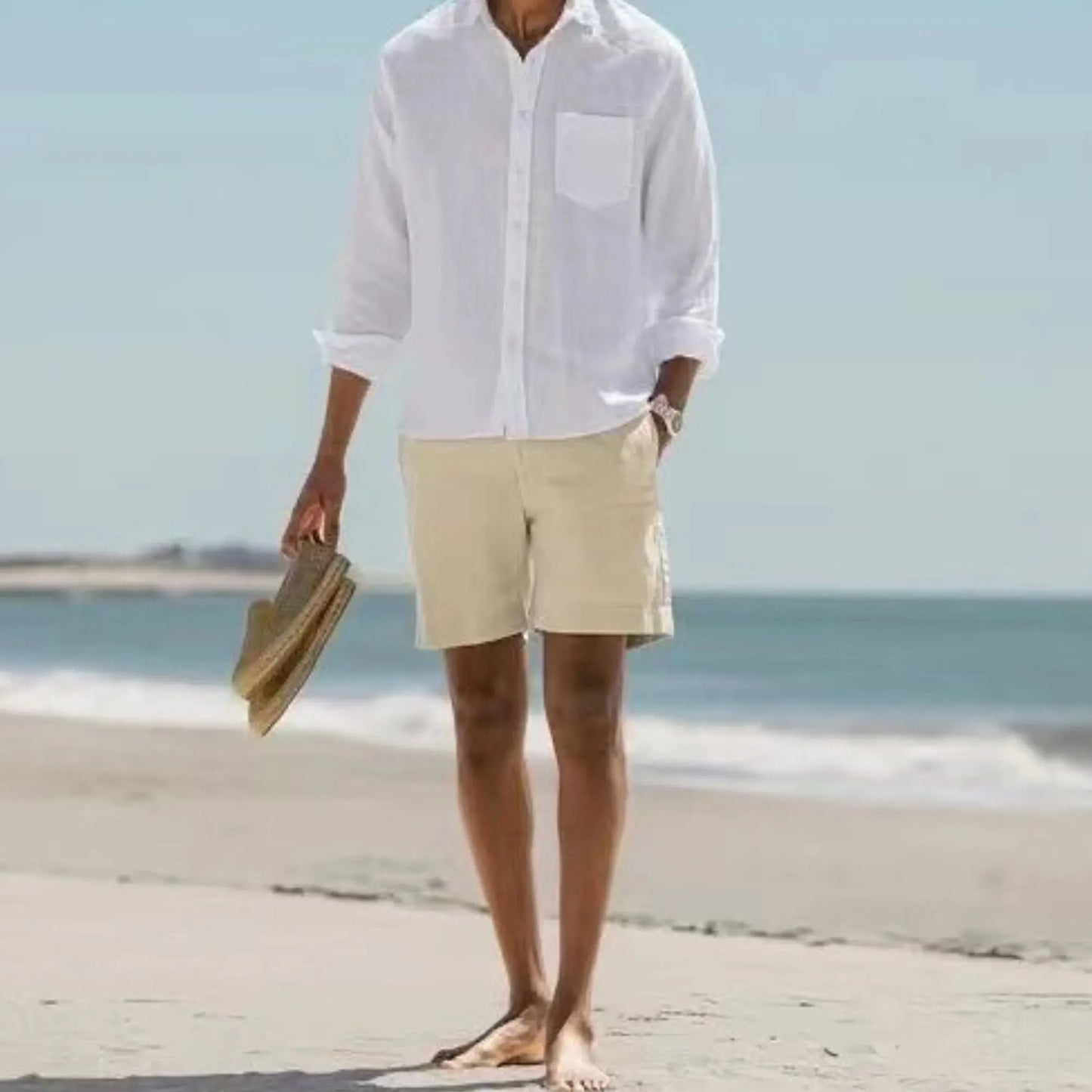 Mens Plain Cotton Linen Loose Lapels Long Sleeved Casual Shirts