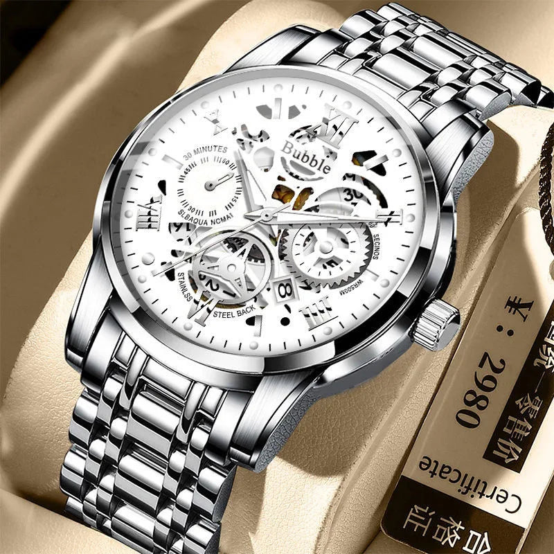 Mens Quartz Watch Waterproof Roman Hollow Wristwatch