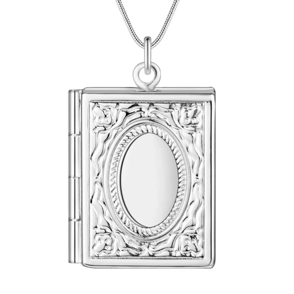 925 Sterling Silver Seashell Photo Open Frame Unisex Necklace