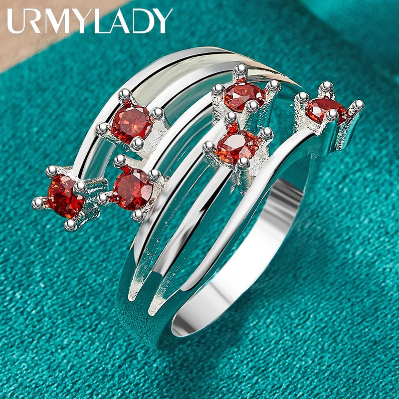 925 Sterling Silver Six Star Point Zircon Ring For Women