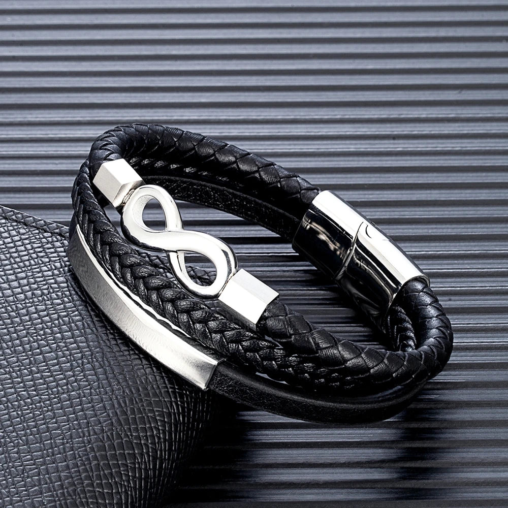 Classic Men Infinity Bracelet Multilayer Braided Leather Bracelets