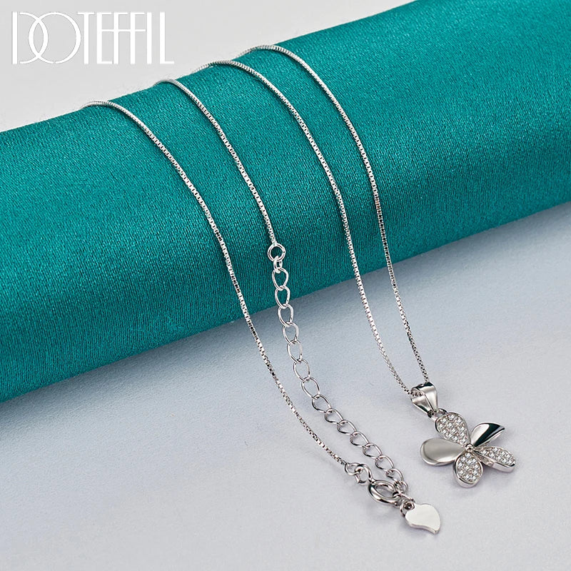 925 Sterling Silver Petal Pendant Necklace Full AAA Zircon Chain For Woman