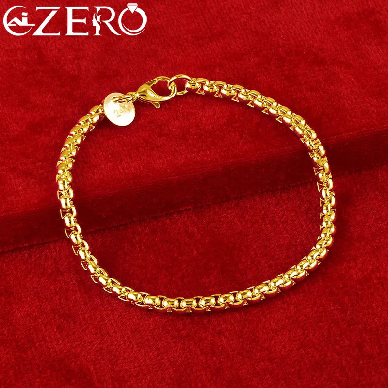 18K Gold Bracelets 925 Sterling Silver 4mm Chain Bracelet For Woman Man
