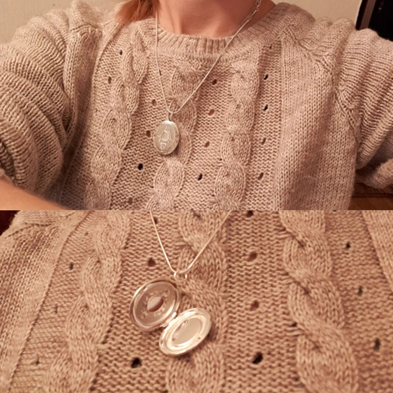 925 Sterling Silver Seashell Photo Open Frame Unisex Necklace