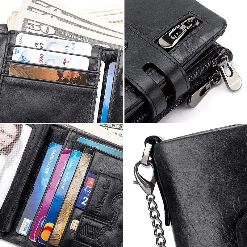 Genuine Cowhide Leather Mens Wallet RFID Card Holder