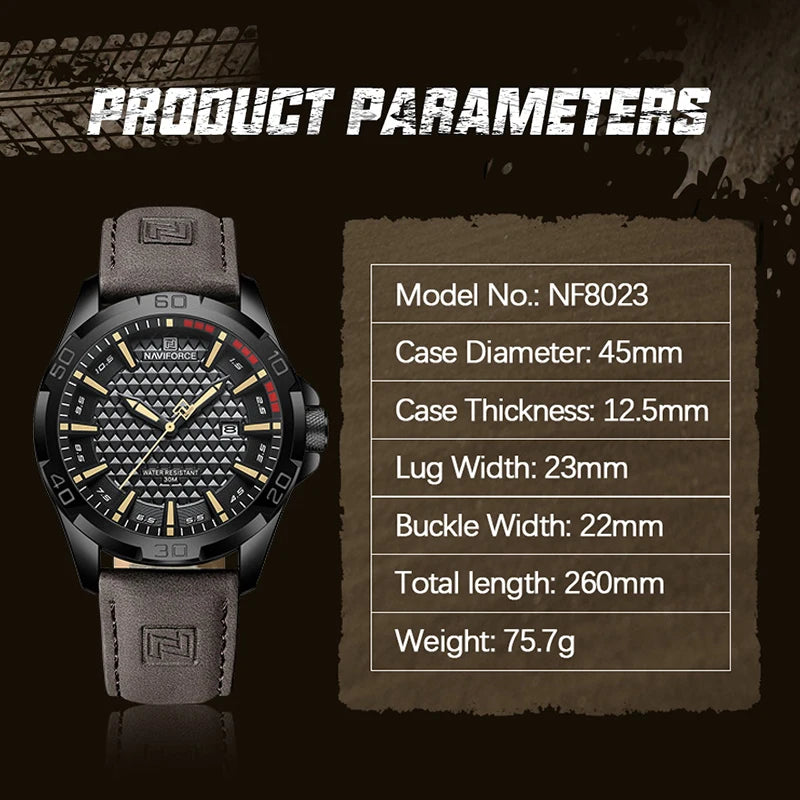 Mens Casual Sport Military Quartz Leather Waterproof Watch
