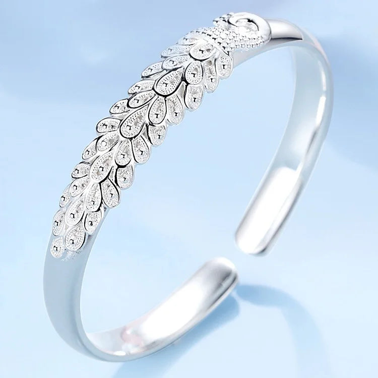 925 Sterling Silver Elegant Peacock Bracelet Bangles for Women