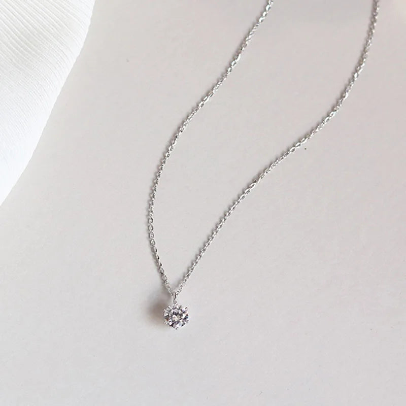 925 Sterling Silver Plated Necklace Sparkling AAA Zircon Clavicle