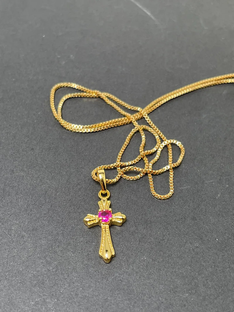 Korea Gold 24K Necklace Gold Plating Cross Necklace For Womens