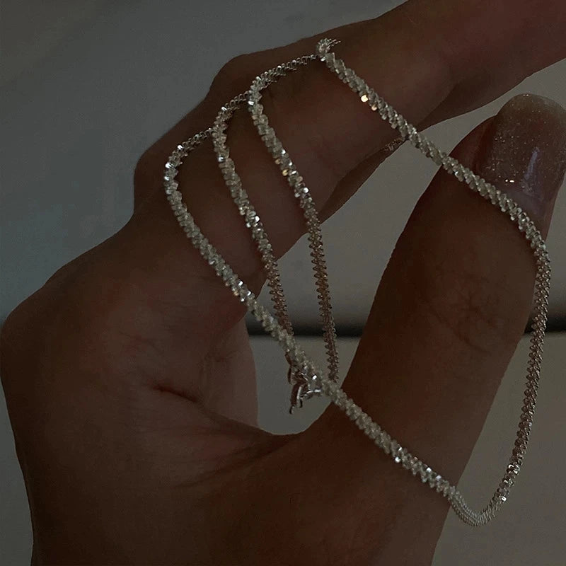 Popular Silver Colour Sparkling Clavicle Chain Choker Necklace For Womens