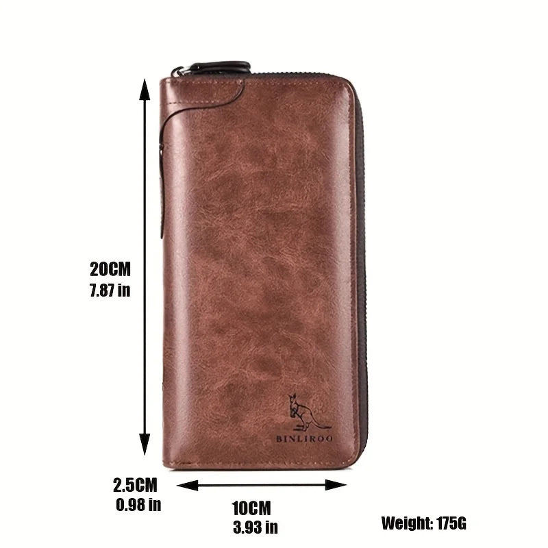 Mens Long Zipper Wallet High Quality Pu Leather RFID Card Holder