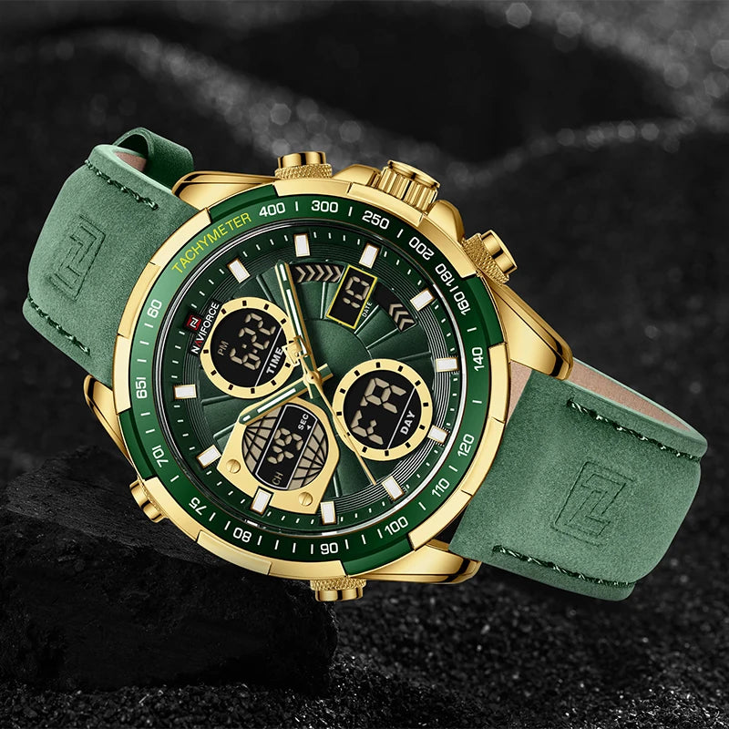 Mens Leather Military Sport Waterproof Watch Quartz Chronograph Wristwatch