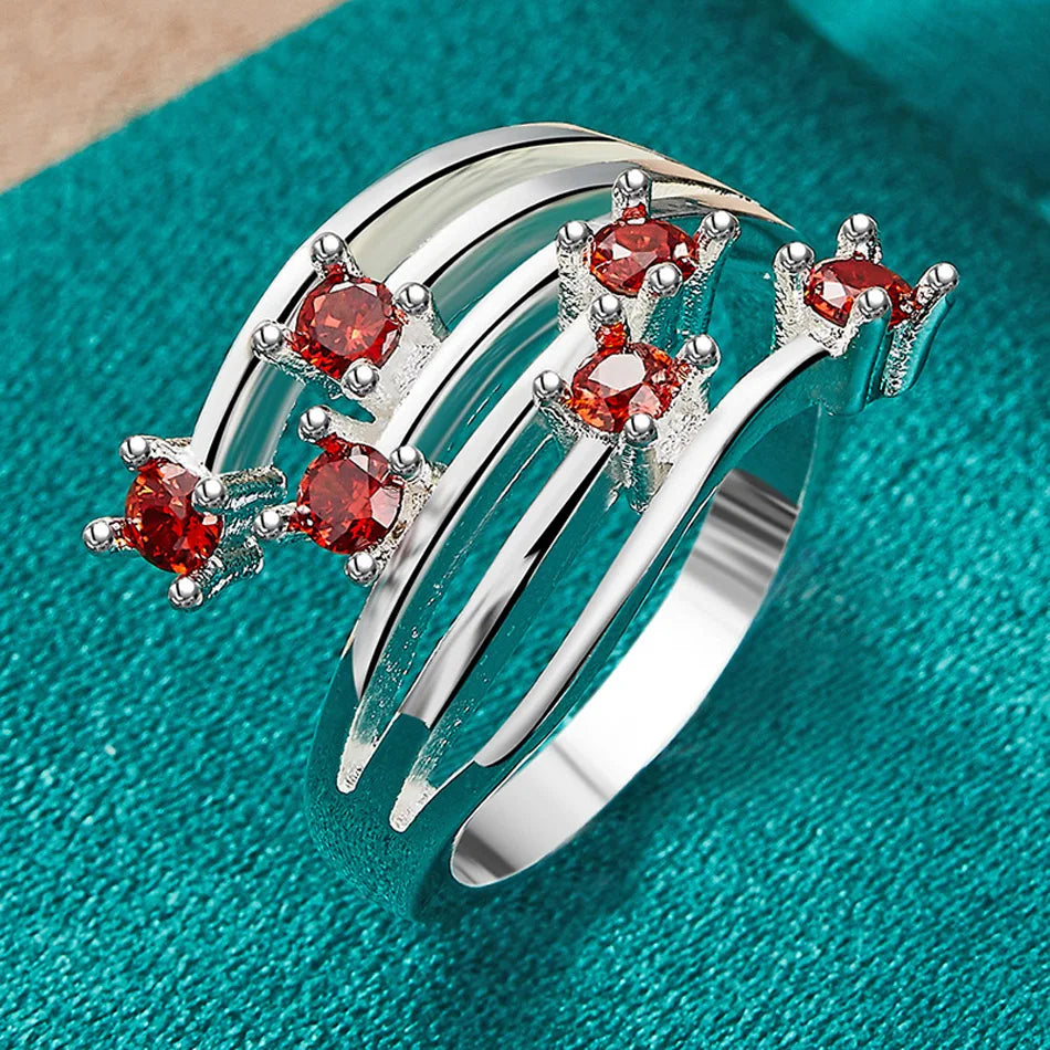 925 Sterling Silver Six Star Point Zircon Ring For Women