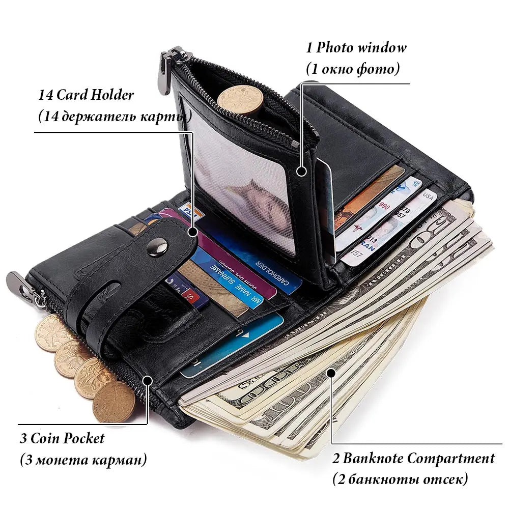 Genuine Cowhide Leather Mens Wallet RFID Card Holder