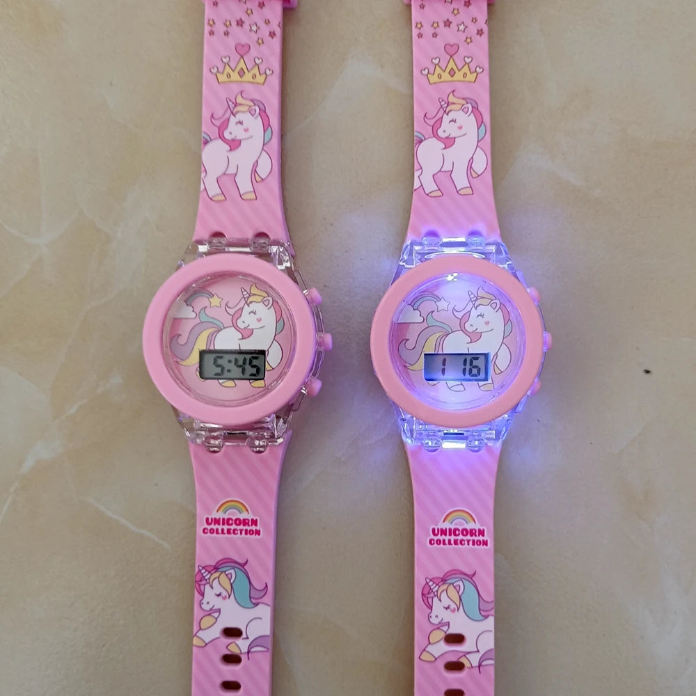 Girls Kids Unicorn Digital Flash Glow Up Light Colourful Watch