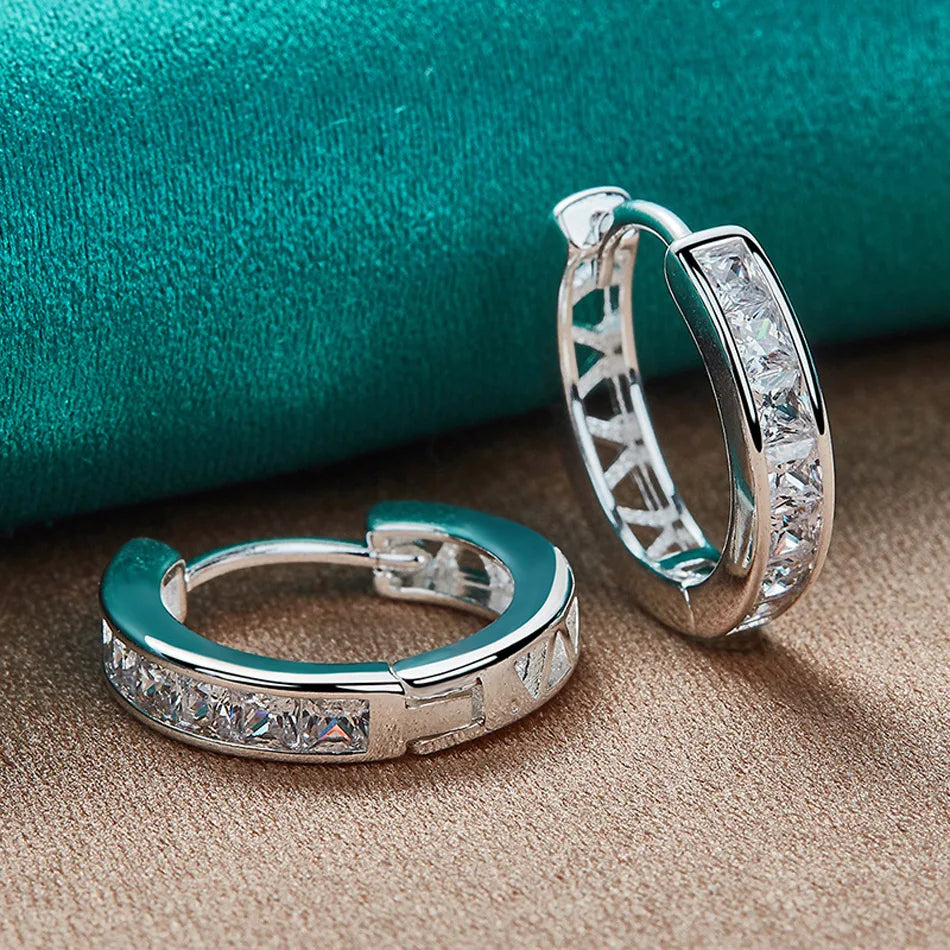 925 Sterling Silver Round Zircon Earrings For Womens