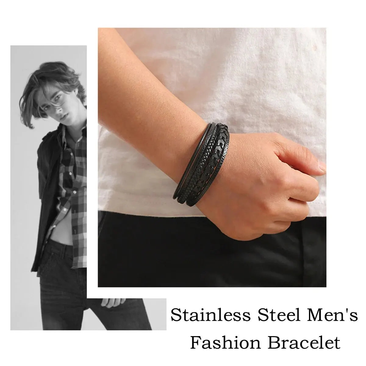 Mens Multi Layered Vintage Leather Rope Braided Bracelet