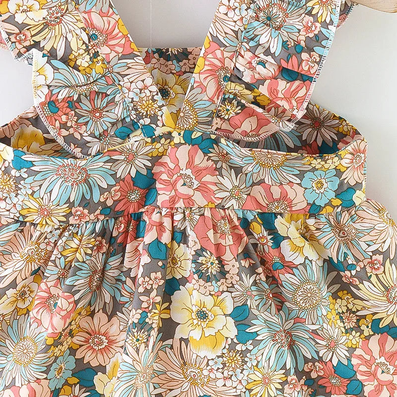 Summer Baby Girls Sleeve Dress with Straw Bag