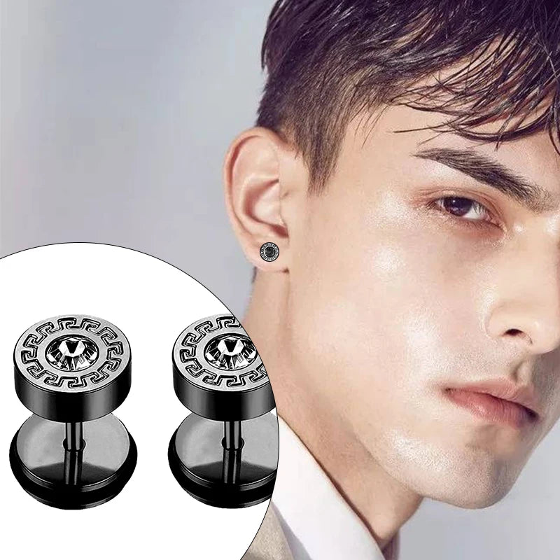 Unisex Barbell Ear Piercing Stud Earrings Punk Stainless Steel