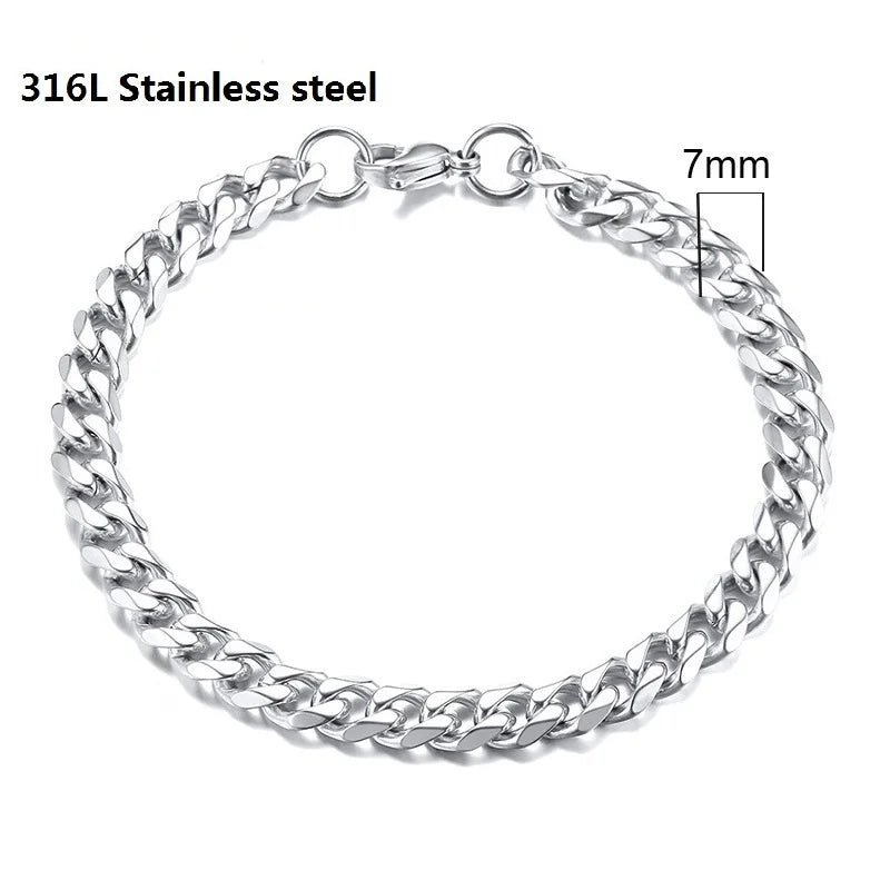 316L Stainless Steel Cuban Chain Bracelet for Mens Womens