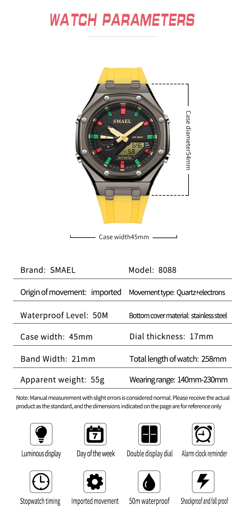 Womens Waterproof Wristwatch Ladies Dual Time Digital LED Light Watch