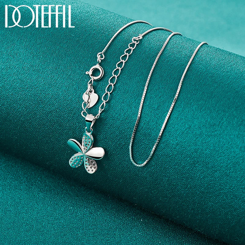 925 Sterling Silver Petal Pendant Necklace Full AAA Zircon Chain For Woman