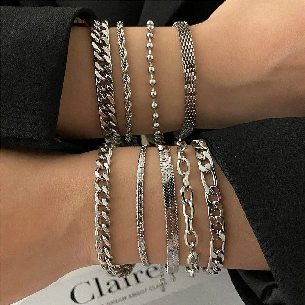 316L Stainless Steel Cuban Chain Bracelet for Mens Womens