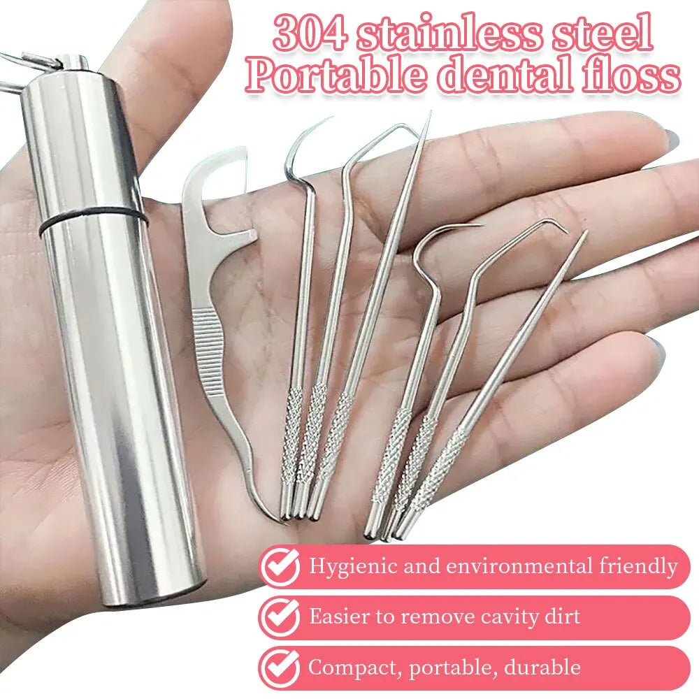 7pcs Stainless Steel Toothpick Set Tooth Flossing