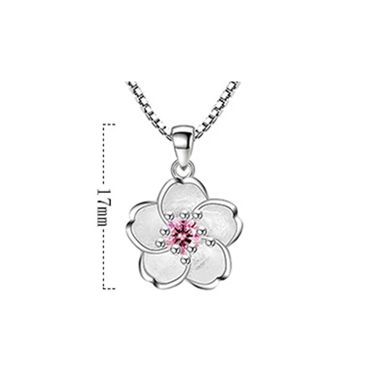 925 Sterling Silver Pink Purple Peach Blossom Necklaces For Women