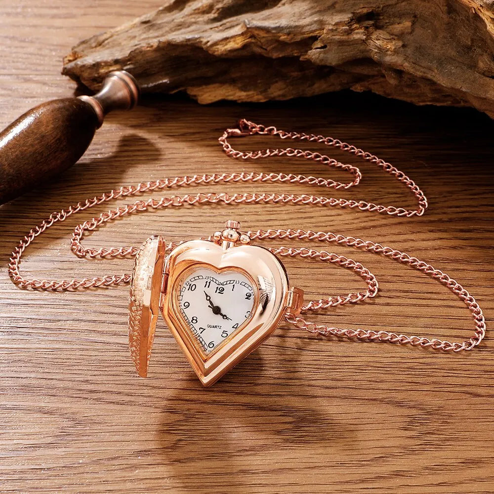 Womens Love Quartz Pocket Watch Necklace Pendant