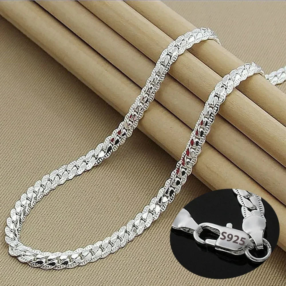 925 Sterling Silver 2 Piece Full Side Chain Necklace Bracelet Set