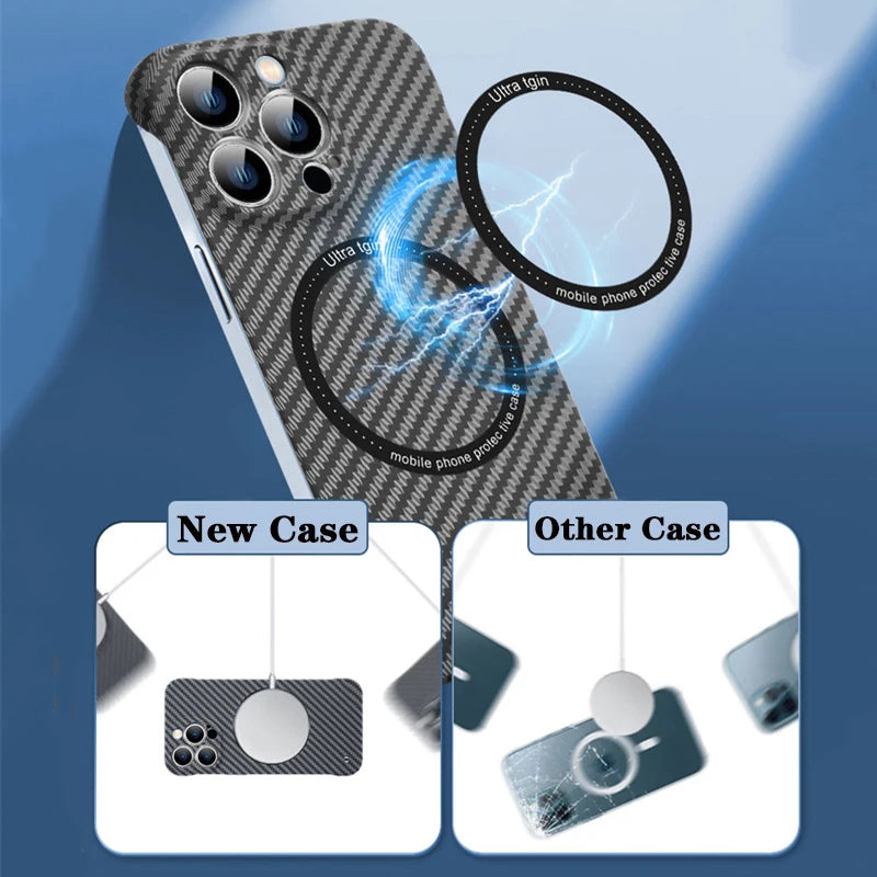 Ultra Thin Carbon Fiber Magnetic Phone Case for iPhone 15 14 13 12 11 Magsafe