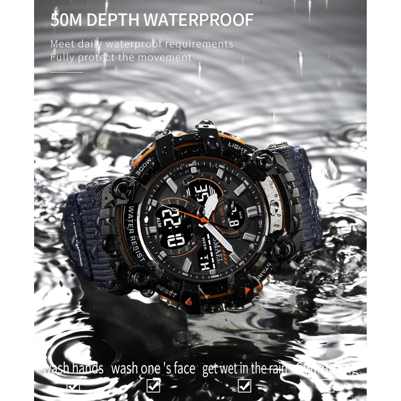 Mens Quartz Wristwatches Waterproof Dual Time Display Military Army Watch