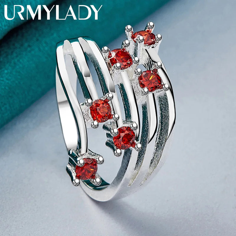925 Sterling Silver Six Star Point Zircon Ring For Women