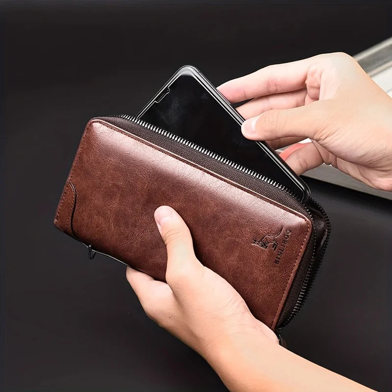 Mens Long Zipper Wallet High Quality Pu Leather RFID Card Holder