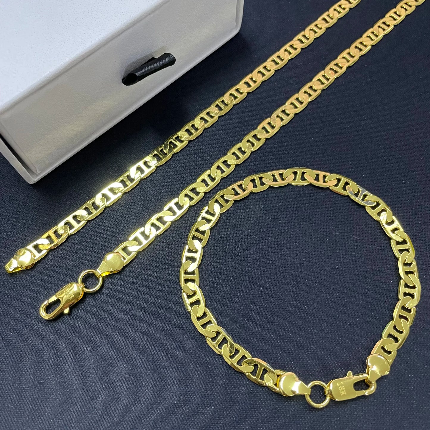 925 Sterling Silver 6MM Mens Necklace Bracelet Set