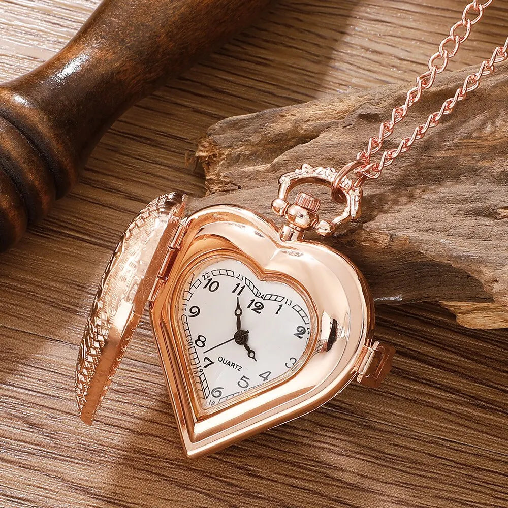 Womens Love Quartz Pocket Watch Necklace Pendant