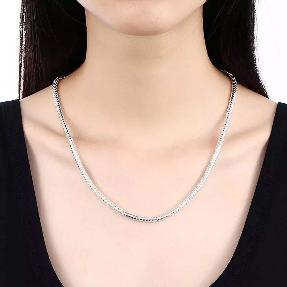925 Sterling Silver Solid Snake Chain Necklace For Men Women