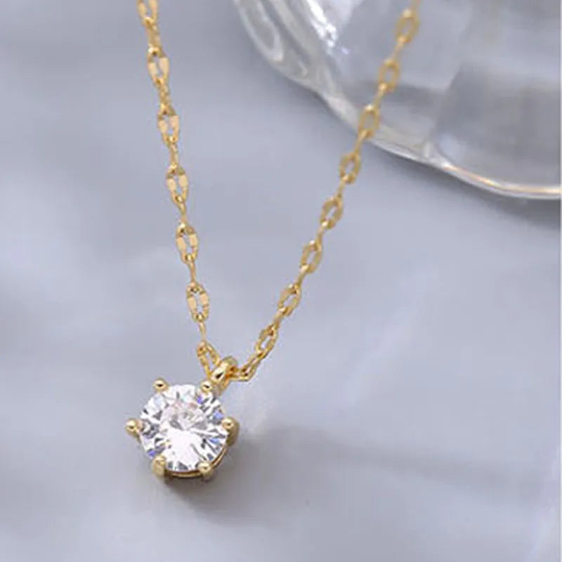 925 Sterling Silver Plated Necklace Sparkling AAA Zircon Clavicle