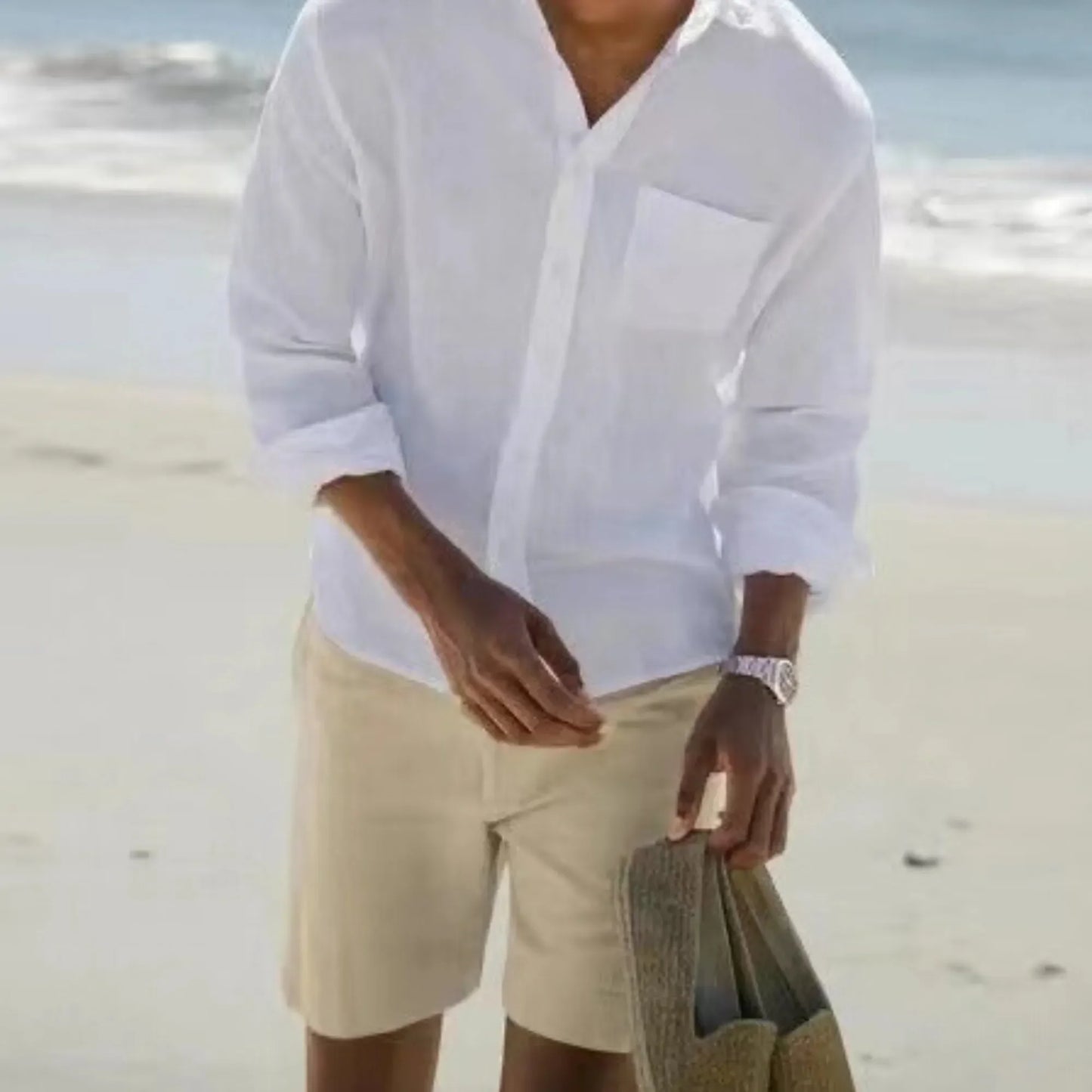 Mens Plain Cotton Linen Loose Lapels Long Sleeved Casual Shirts