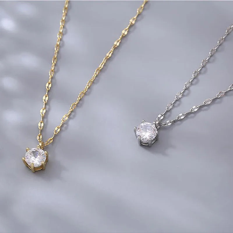 925 Sterling Silver Plated Necklace Sparkling AAA Zircon Clavicle